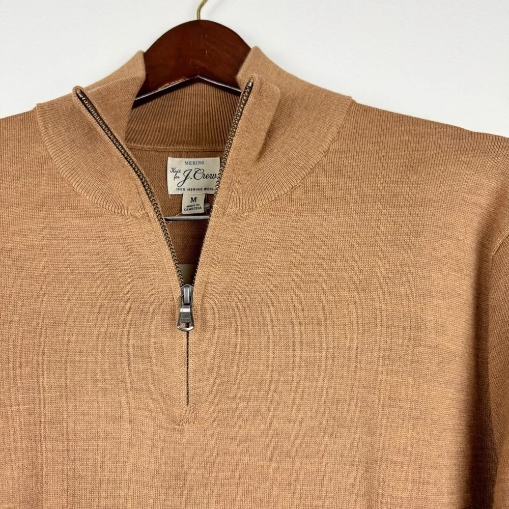 J. Crew Men's Merino Wool Half Zip Long Sleeve Sweater Brown Size M NWT